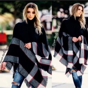 PLAID TURTLENECK PONCHO-LAST ONE
